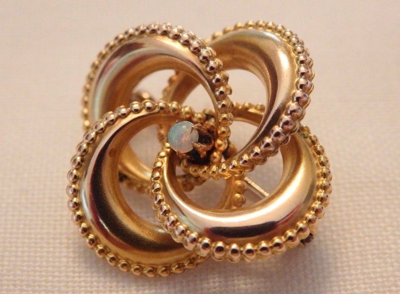 Victorian 10K Gold Opal Love Knot Pin Brooch~Edwardian~Art Nouveau