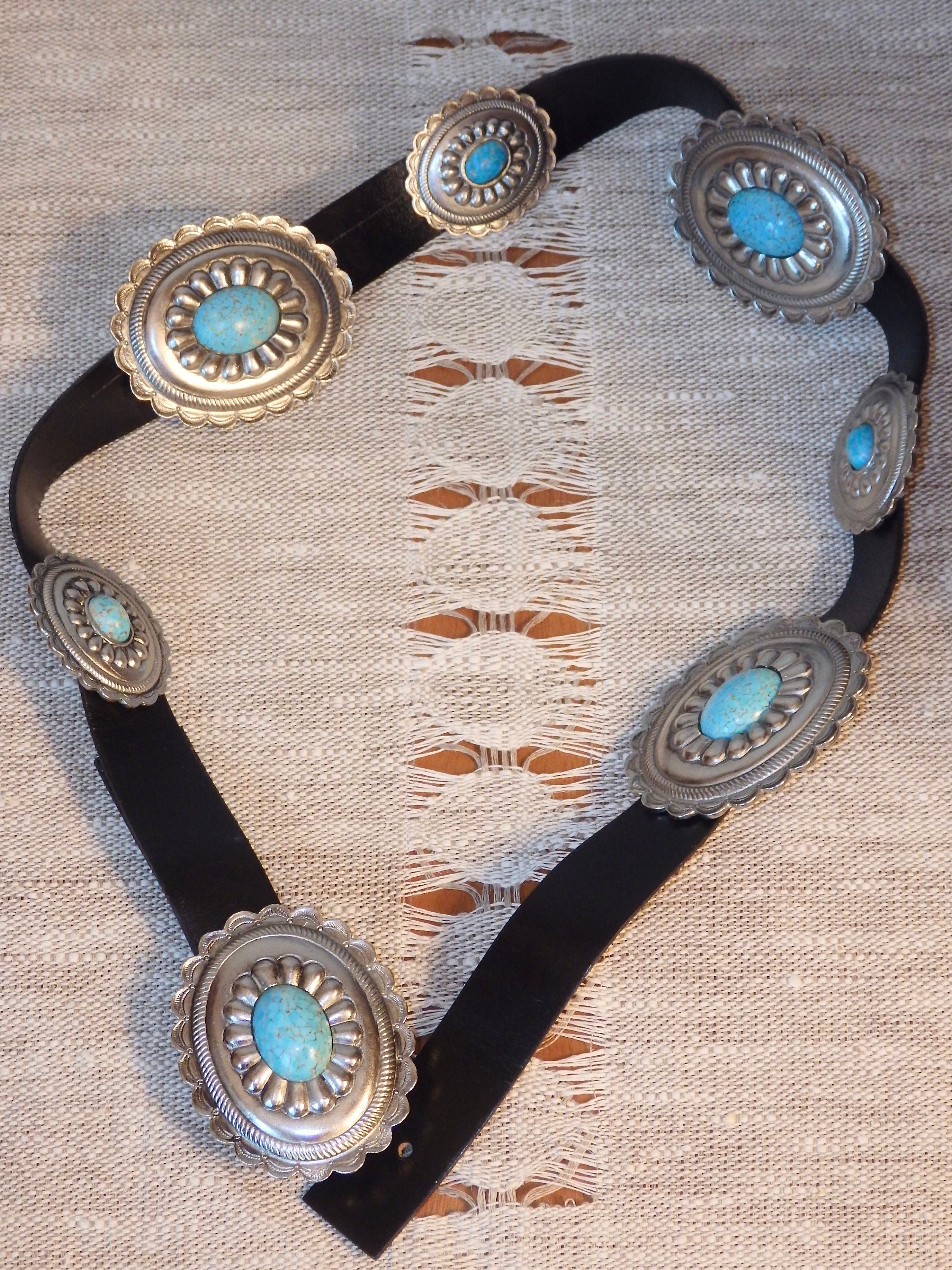 80\'s Accessocraft NYC Turquoise/Silver belt accessories. Vtg Accessocraft NYC Leather Belt 1980s Southwestern Conch  main image 2