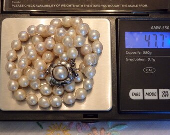 1950s Japan Sterling Silver Baroque Pearl Necklace~23 1/2