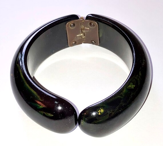 1930s 40s BAKELITE Bangle Black-Green End of Day … - image 3