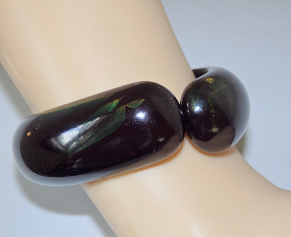 1930s 40s BAKELITE Bangle Black-Green End of Day … - image 2