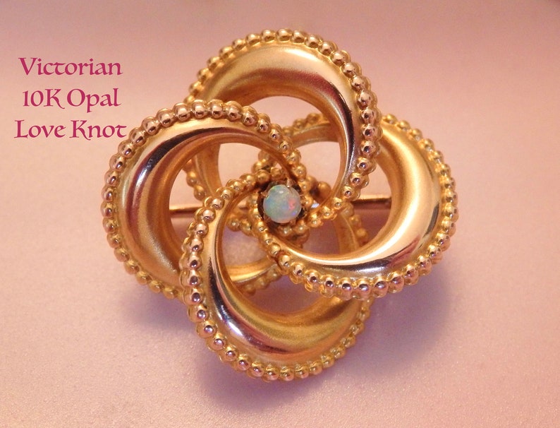 Victorian 10K Gold Opal Love Knot Pin Brooch~Edwardian~Art Nouveau