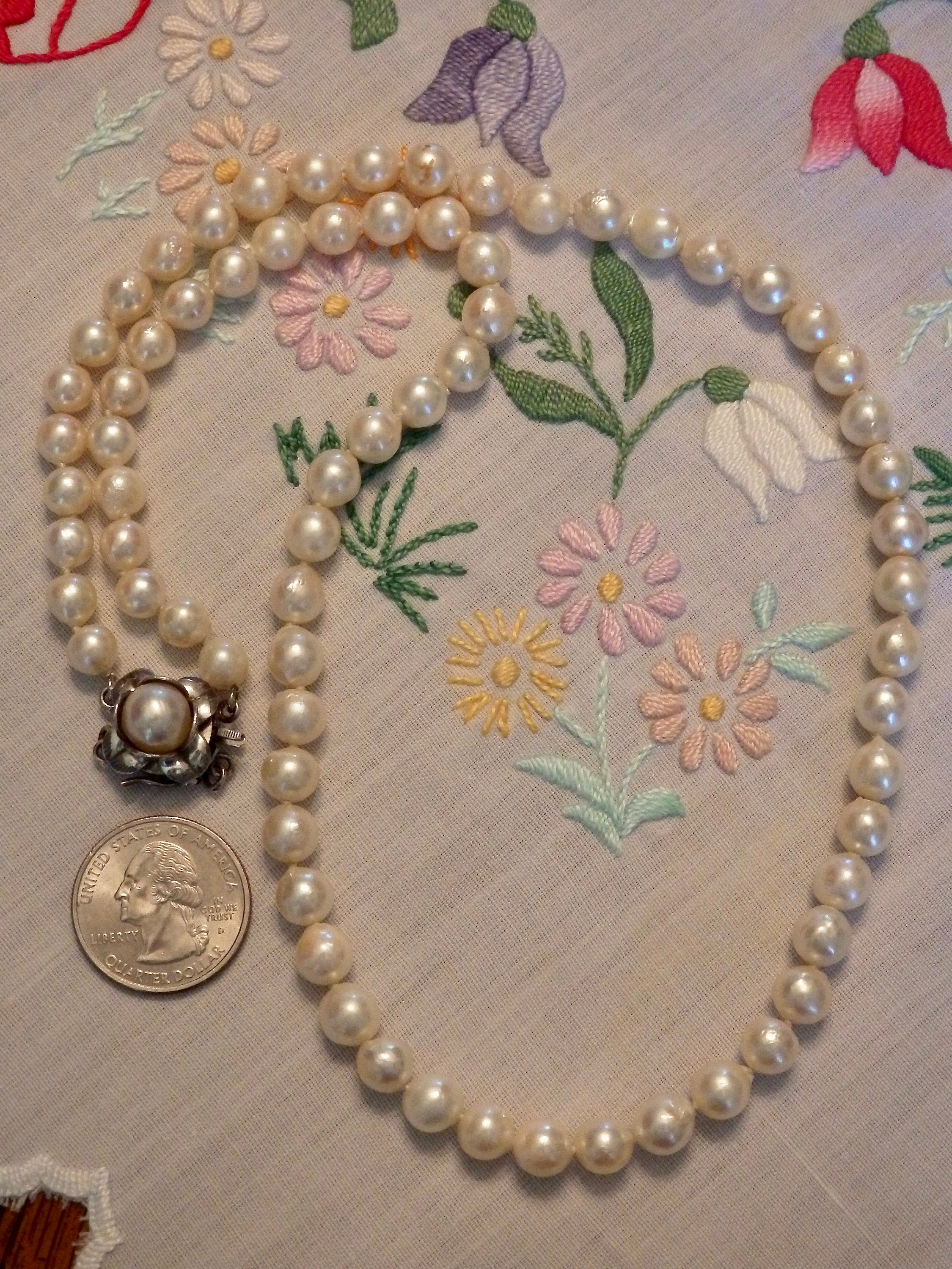 1950s Japan Sterling Silver Baroque Pearl Necklace~23 1/2