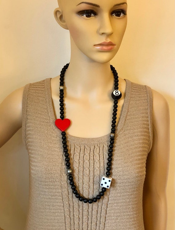 80s Artisan Handmade LUCKY 8 Ball HEART DICE Neckl