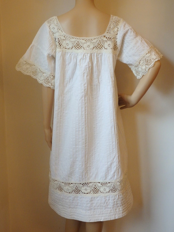 Mexican Vintage Cream White Cotton Crochet Dress~… - image 7