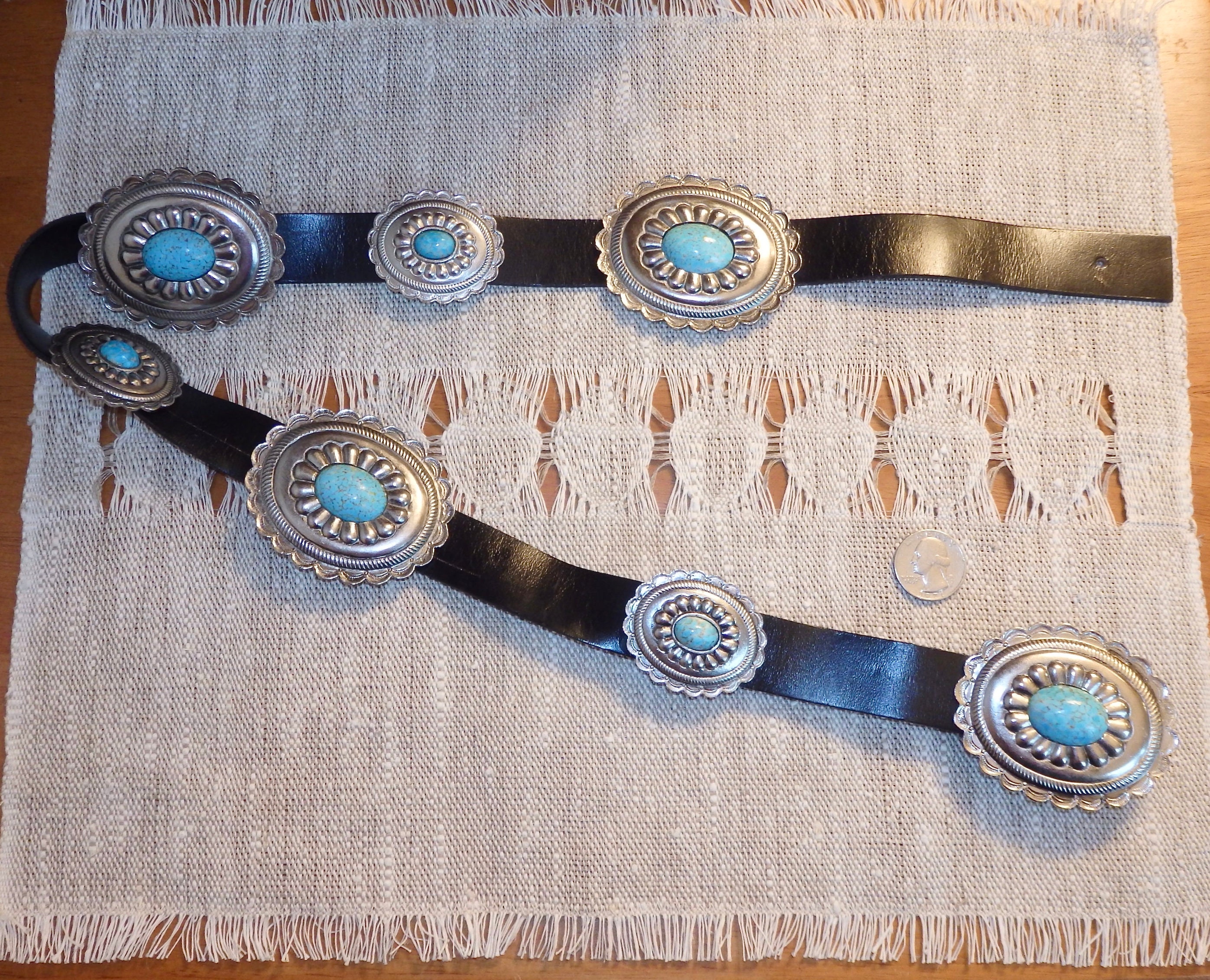 80\'s Accessocraft NYC Turquoise/Silver belt accessories. Vtg Accessocraft NYC Leather Belt 1980s Southwestern Conch  main image 4