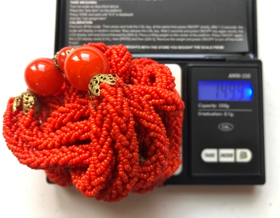 Mid Century ITALY Reddish Orange Glass Seed Bead … - image 10