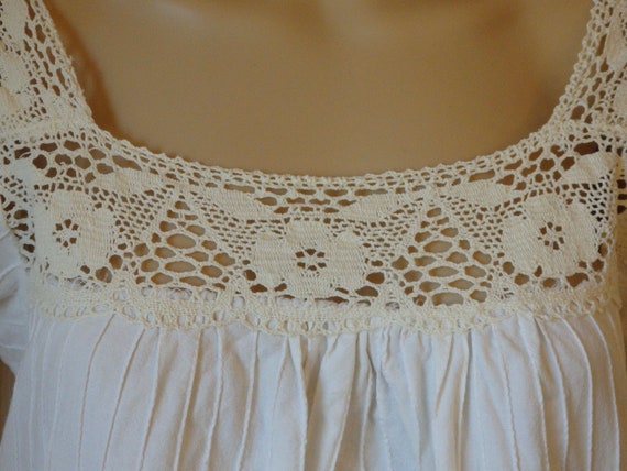 Mexican Vintage Cream White Cotton Crochet Dress~… - image 4