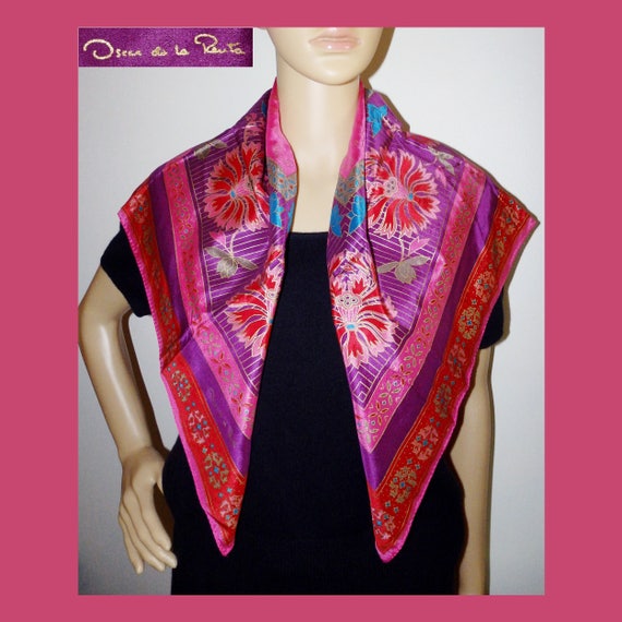 Oscar de la Renta 1980s Silk Floral Scarf, Made i… - image 4