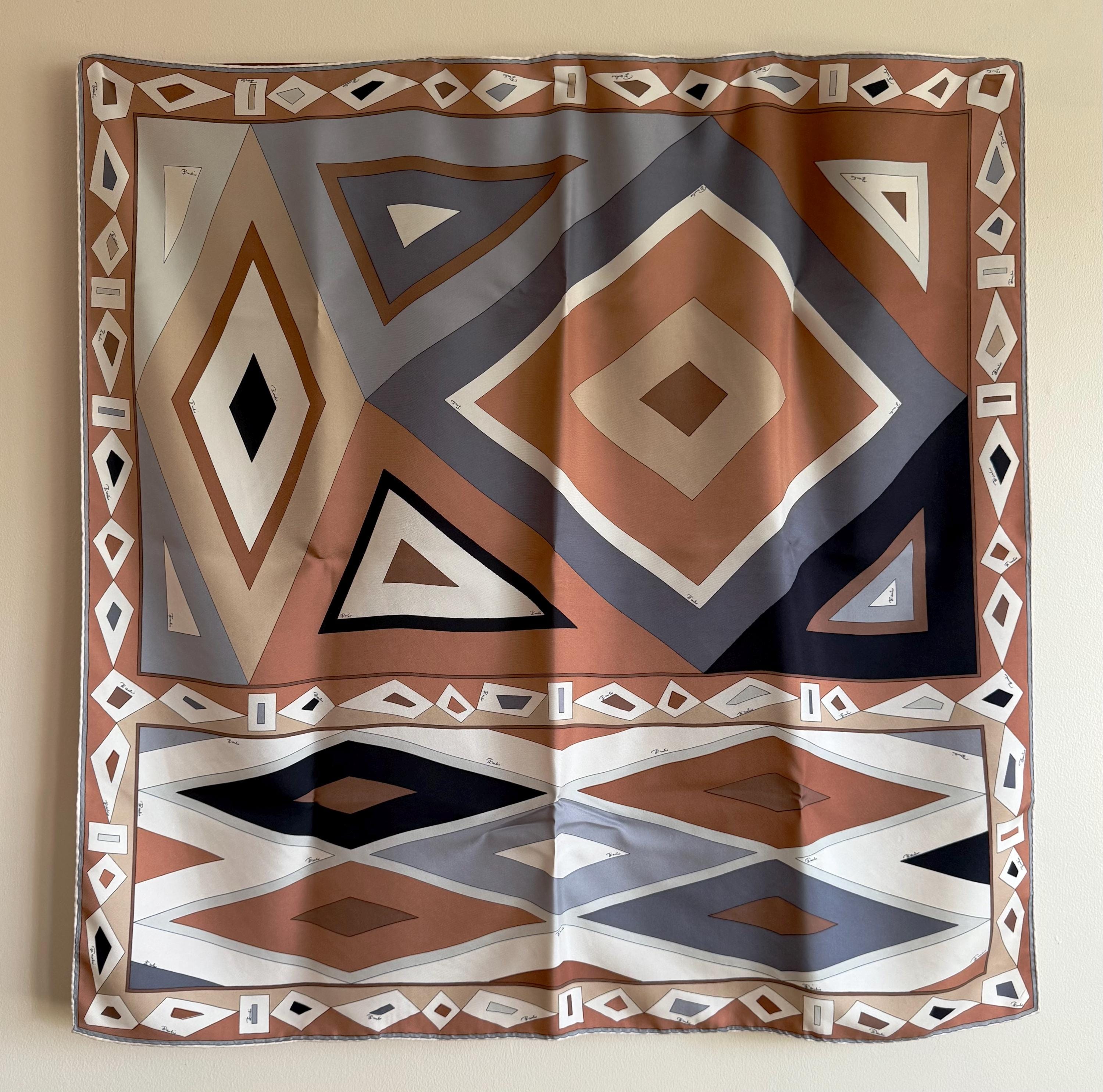 Foulard Carré En Soie Emilio Pucci Vintage - Multicolore, Motif Géométrique - Italien, Fait Main