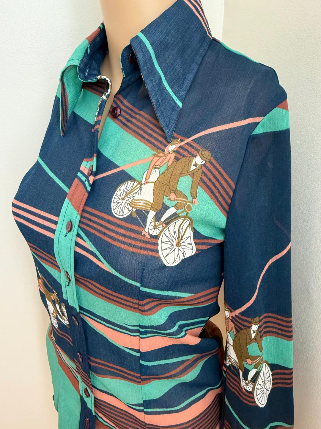 1970s Hukapoo Bicycle Print Blouse: Semi-sheer Nylon Shirt (sz S/XS) - Etsy