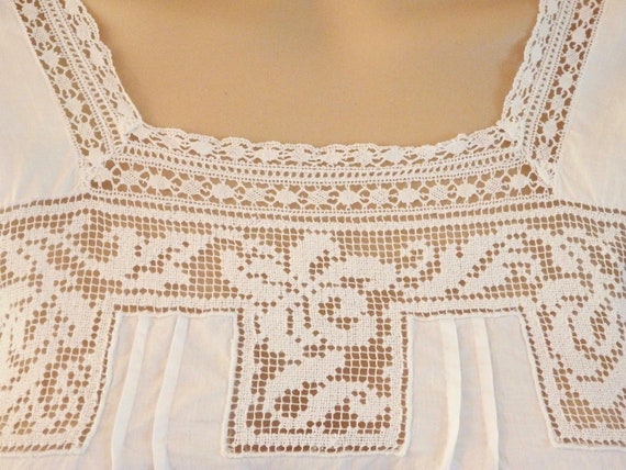 Antique Edwardian Filet Lace Bobbin Net Lace Slip