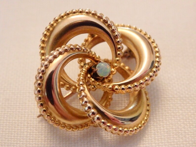 Victorian 10K Gold Opal Love Knot Pin Brooch~Edwardian~Art Nouveau