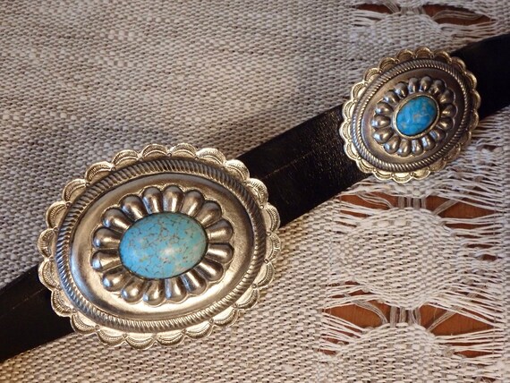 RARE 1980s ACCESSOCRAFT NYC Turquoise Art Glass Cab Concho  display picture 3