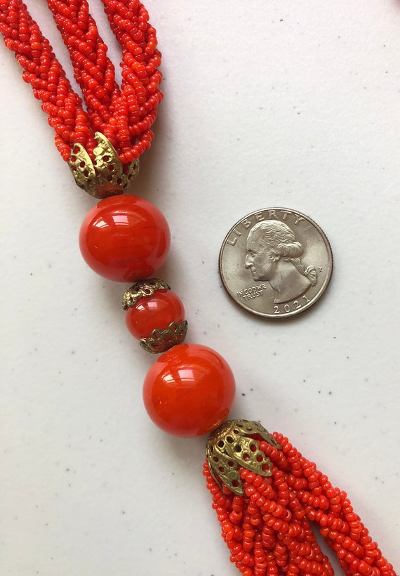 Mid Century ITALY Reddish Orange Glass Seed Bead … - image 5