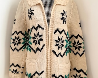 Vintage 1970's Cowichan Sweater With Deer or Elk Camping Outdoorsy