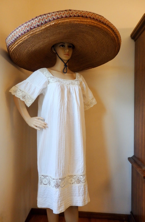 Mexican Vintage Cream White Cotton Crochet Dress~… - image 10