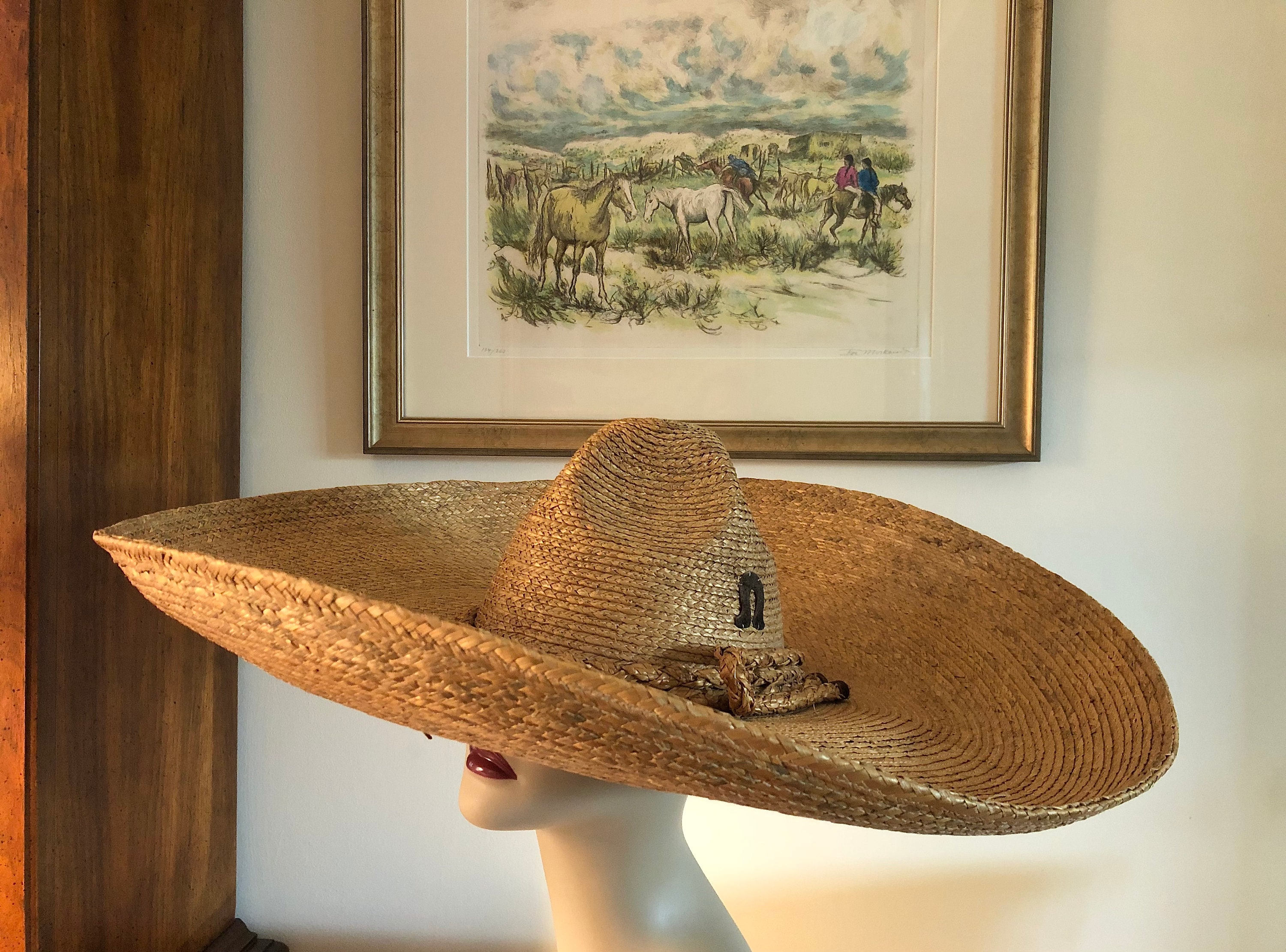 RARE 1940s Handmade Straw Sombrero 