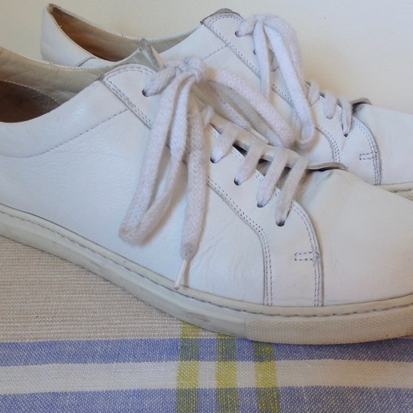 AGNES B HOMME White Leather Sneakers Mens Shoes~Made in Italy~Euro Size 42 Mens US 8.5
