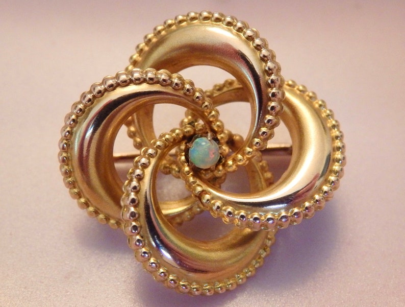 Victorian 10K Gold Opal Love Knot Pin Brooch~Edwardian~Art Nouveau