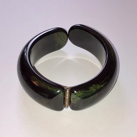 1930s 40s BAKELITE Bangle Black-Green End of Day … - image 5