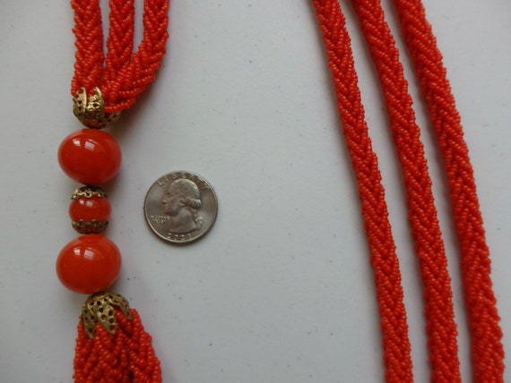 Mid Century ITALY Reddish Orange Glass Seed Bead … - image 6