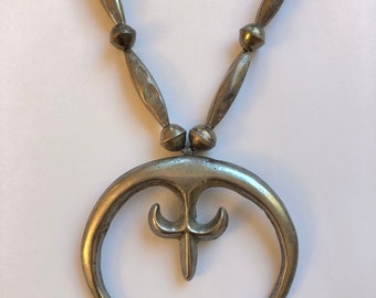 Old NAVAJO Silver Sand Cast HANDS NAJA Pendant Beaded Necklace