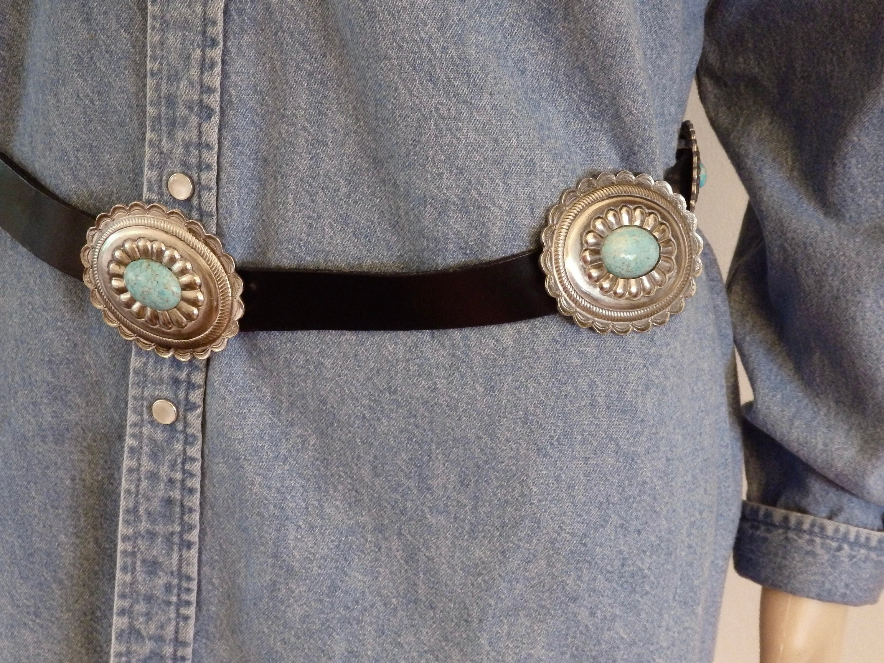 80\'s Accessocraft NYC Turquoise/Silver belt accessories. Vtg Accessocraft NYC Leather Belt 1980s Southwestern Conch  main image 3