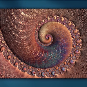 Rusty Ancient Artifact 3-D Spiral Fractal Mounted Metal or Unframed Abstract Giclée Wall Art Print in Copper, Brown, Red & Blue
