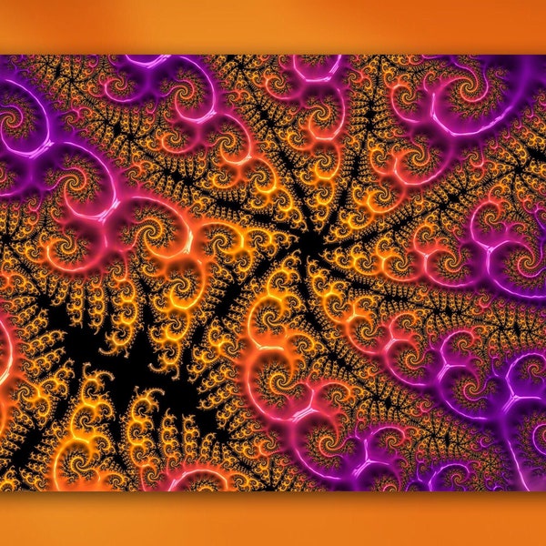 Brittle Star Starfish Fractal Art Mounted Metal or Unframed Giclée 3-D Abstract Wall Art Print in Orange, Pink & Purple