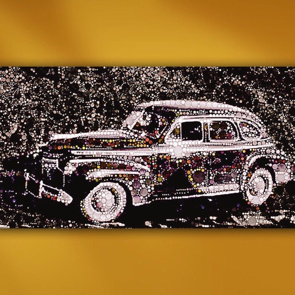 1941 Chevrolet AG Master Deluxe Classic Car Metal or Unframed Pointillist Antique Automobile Giclée Wall Art Print in Black & Multicolor