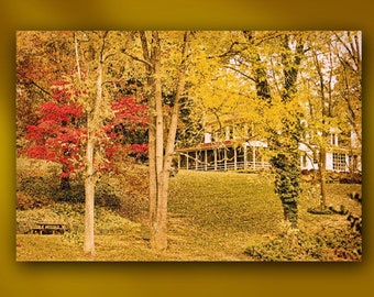 Rustic Pennsylvania Farmhouse Stretched Canvas or Unframed Chester County Fall Foliage Landscape Photography Giclée Wall Art Print