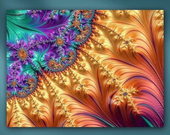 Indian Silk Fabric Fractal Metal or Unframed Abstract Giclée Wall Art Print in Gold, Copper, Turquoise & Purple - Susan Maxwell Schmidt