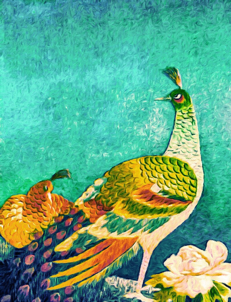 The Handsome Peacock Asian Oil Painting Art Print by Susan Maxwell Schmidt