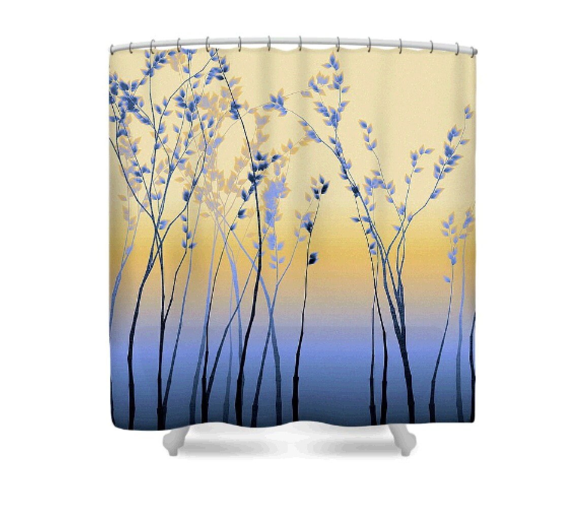 Ombre Fabric Shower Curtain Sky Blue Navy & Yellow Gradient Etsy