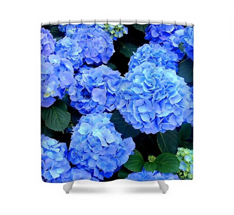 Blue Hydrangea Floral Fabric Shower Curtain Periwinkle Blue Etsy