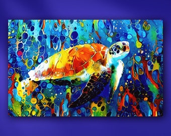 Loggerhead Sea Turtle Stretched Canvas or Unframed Creatures of the Deep Series Giclée Soft Pastel Marine Wildlife Portrait Wall Art Print