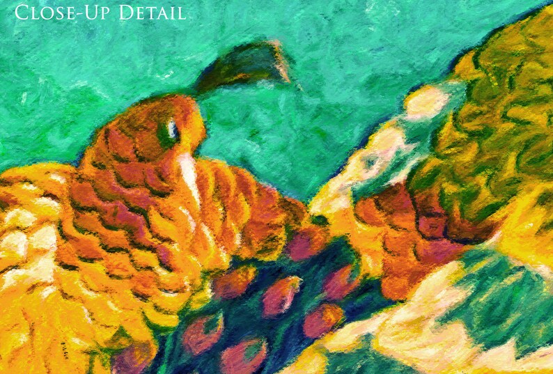 Detail of The Handsome Peacock Asian Oil Painting Art Print by Susan Maxwell Schmidt