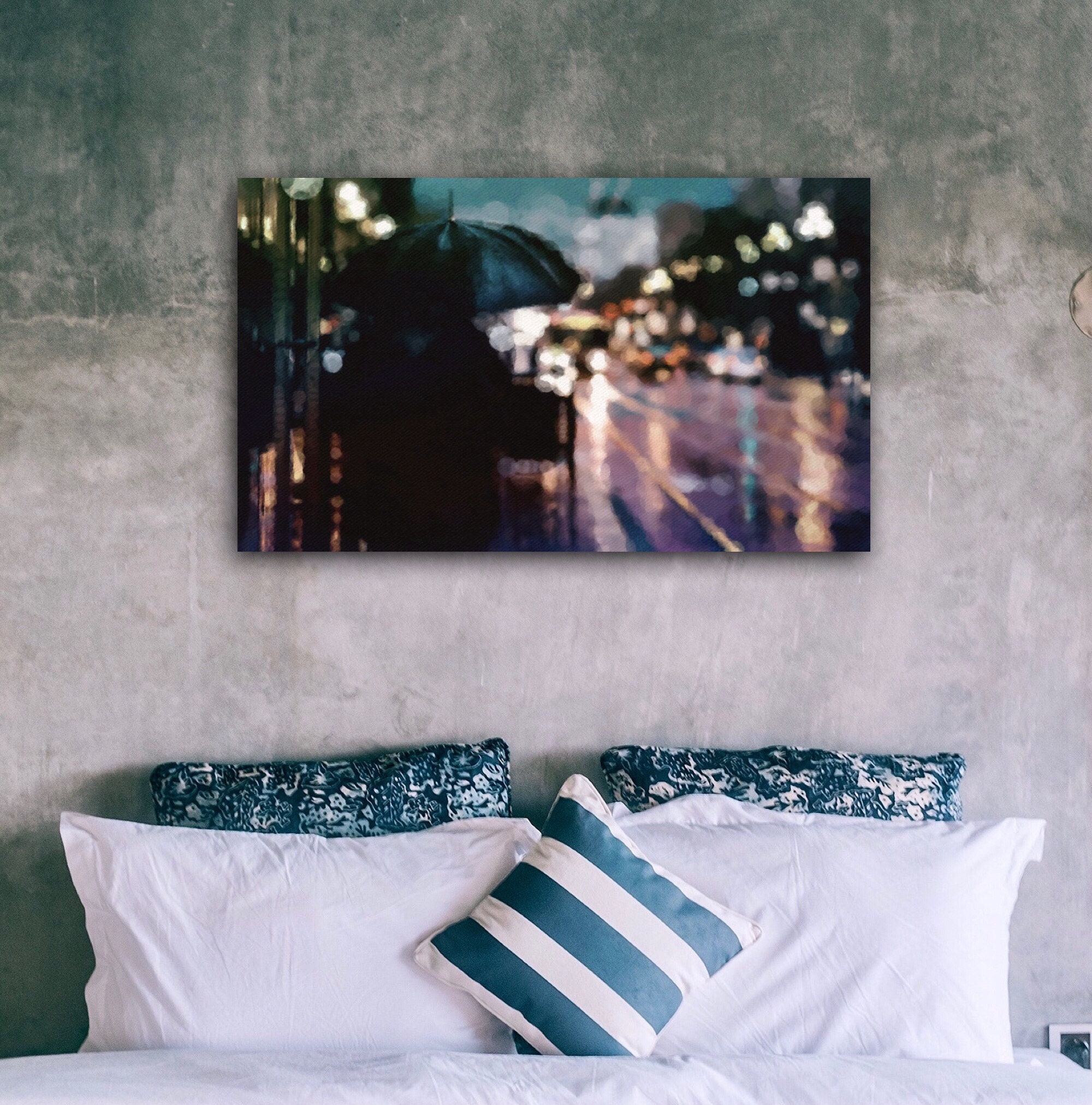 Rainy City Street Scene at Night Stretched Canvas or Unframed Cityscape ...