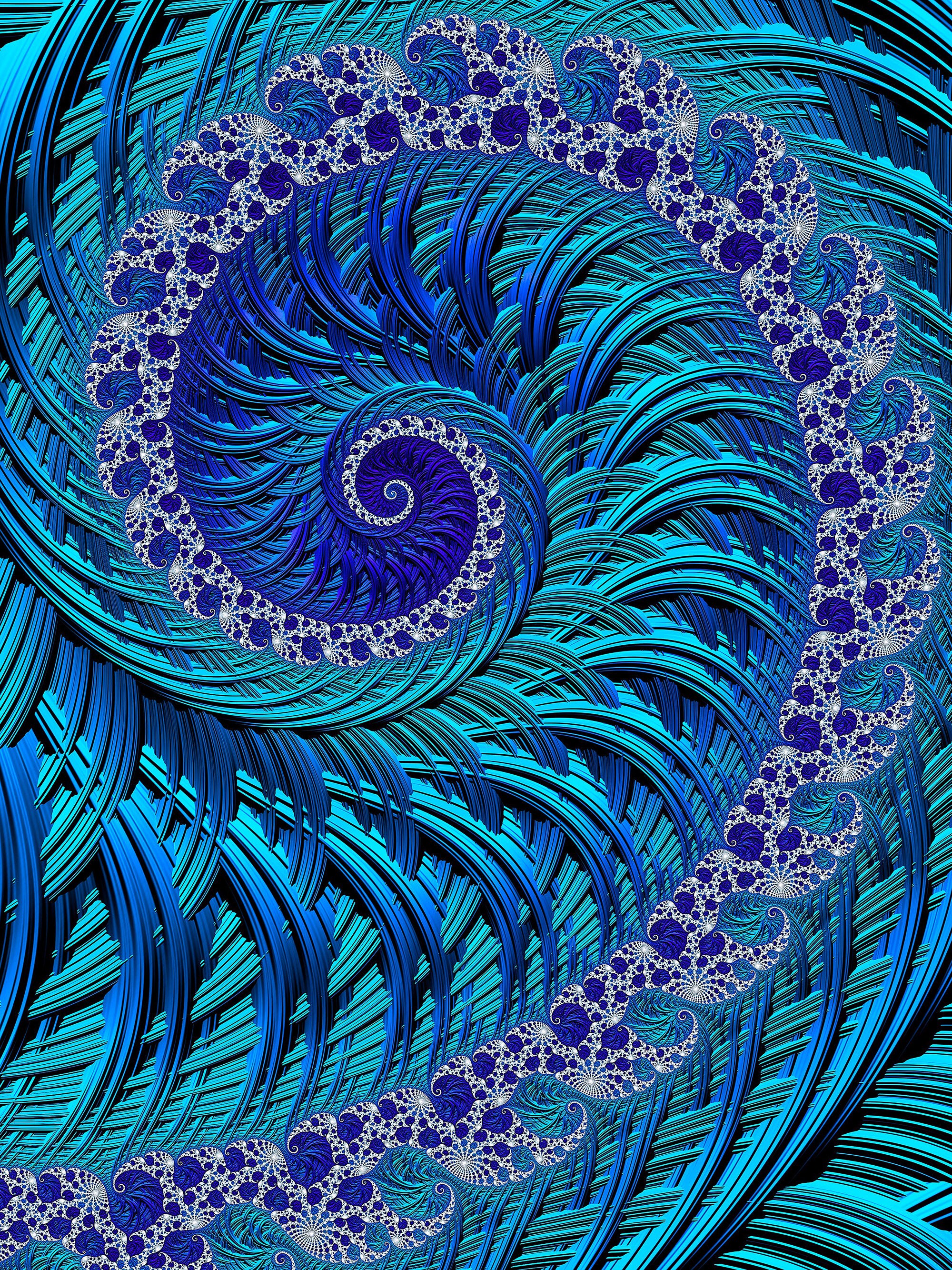 Fractal Ocean Wave Art Print: Purple Aqua Seascape, Seashells - Etsy
