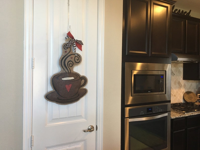 Hand Painted Coffee Cup Burlap Door Hanger Etsy