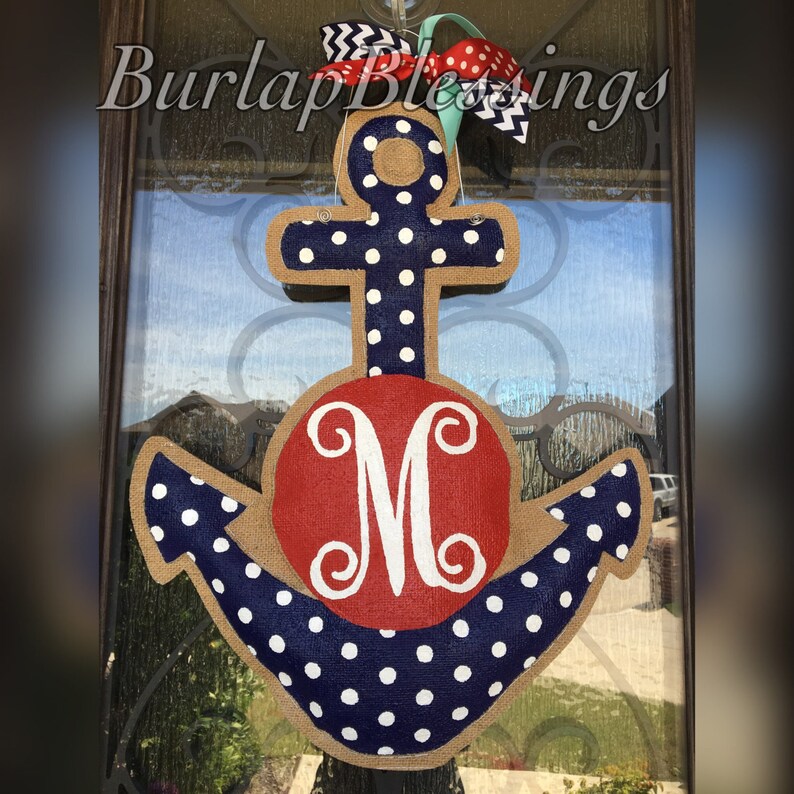 Hand-Painted Burlap Monogrammed Anchor
