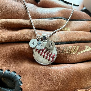 Baseball Necklace, made from real leather baseballs, can personalize, REGULAR SIZE, 1-1/8” pendant - 643 Jewelry