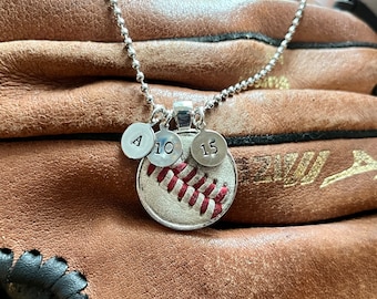 Baseball Necklace, made from real leather baseballs, can personalize, REGULAR SIZE, 1-1/8” pendant - 643 Jewelry