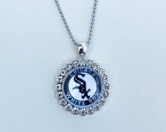 Chicago White Sox Pendant Necklace, baseball bling with rhinestones