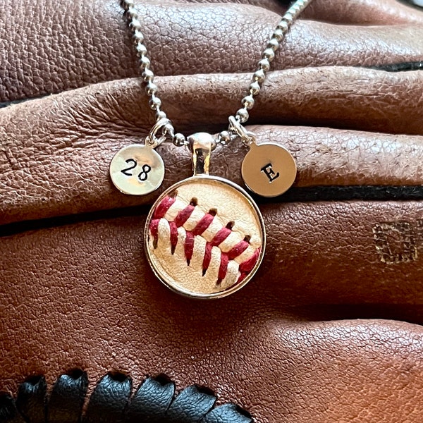 Medium Baseball Necklace, made from real leather baseballs, can personalize, MEDIUM SIZE, 20mm or 7/8” pendant - 643 Jewelry