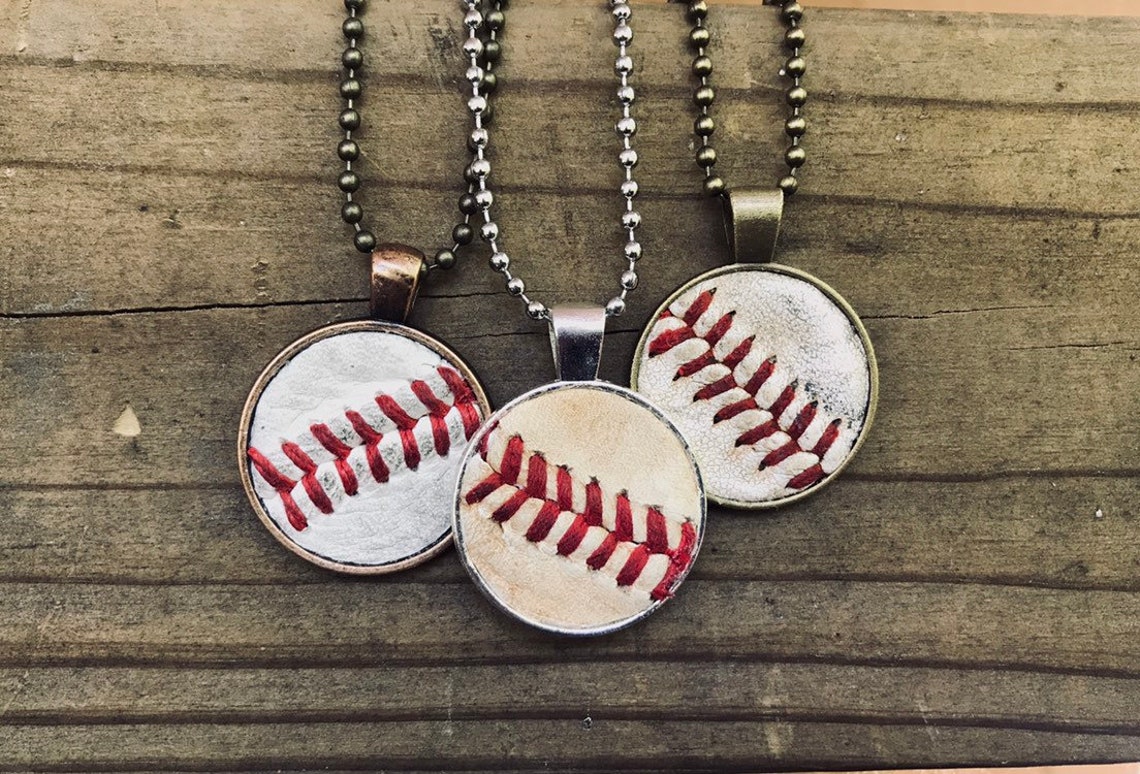 Baseball Necklace made from real leather baseballs with Etsy