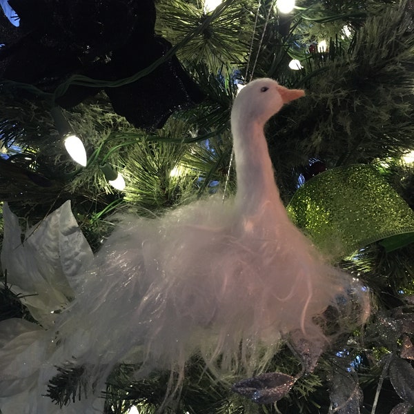 Needle Felted Sebastopol Goose Ornament Set of 2 Reserved for Judith