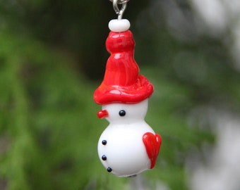 Süßer Schneemann - Anhänger für den Weihnachtsbaum - Lampwork Glas Bead