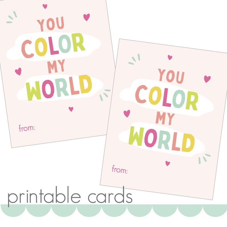 Printable Class Valentines - Color My World - DIGITAL DOWNLOAD - Etsy
